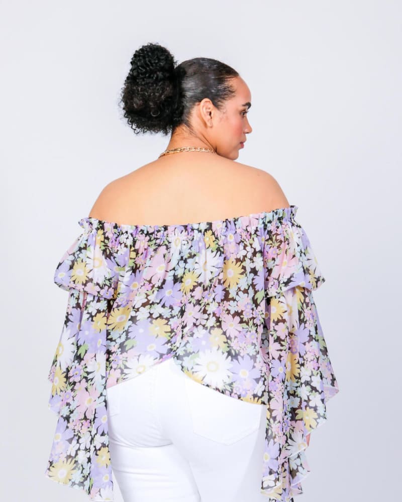 Brittney Plus Size Off The Shoulder Top | Daisy Print